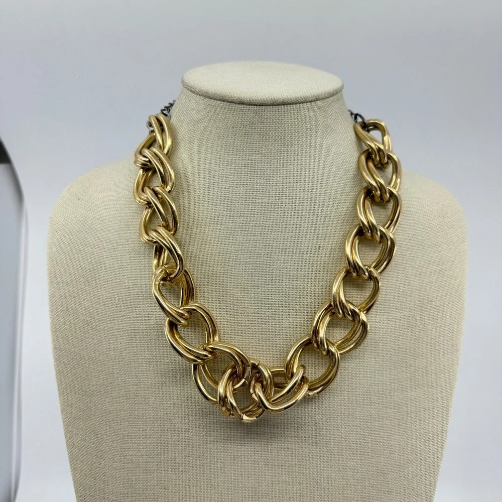 Gold Tone Chunky Double Link Chain Necklace Y2K Statement Jewelry Gift Fashion